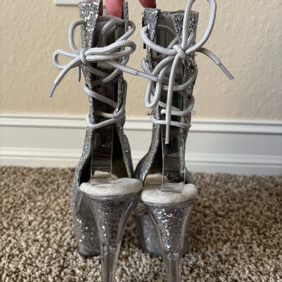 Pleaser | Women's Adore 1018G Silver Glitter Platform 7" Heels Size 8 - Picture 5 of 14